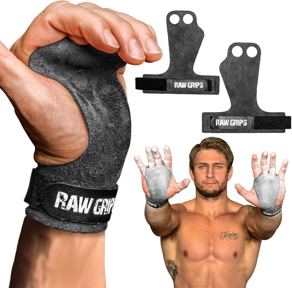 JerkFit RAW Grips – Poignées en Cuir 2 Doigts pour Gymnastique & Cross Training – Protection Complète des Paumes WOD, Musculation, Calisthénics & Tractions – Prévient Les Déchirures & Ampoules